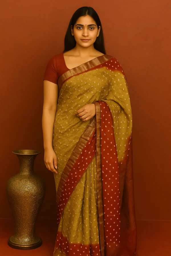 Modal Silk Tie & Dye Zari Palla Saree (Brown)