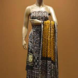Premium modal silk Bandhani suit with hand block print