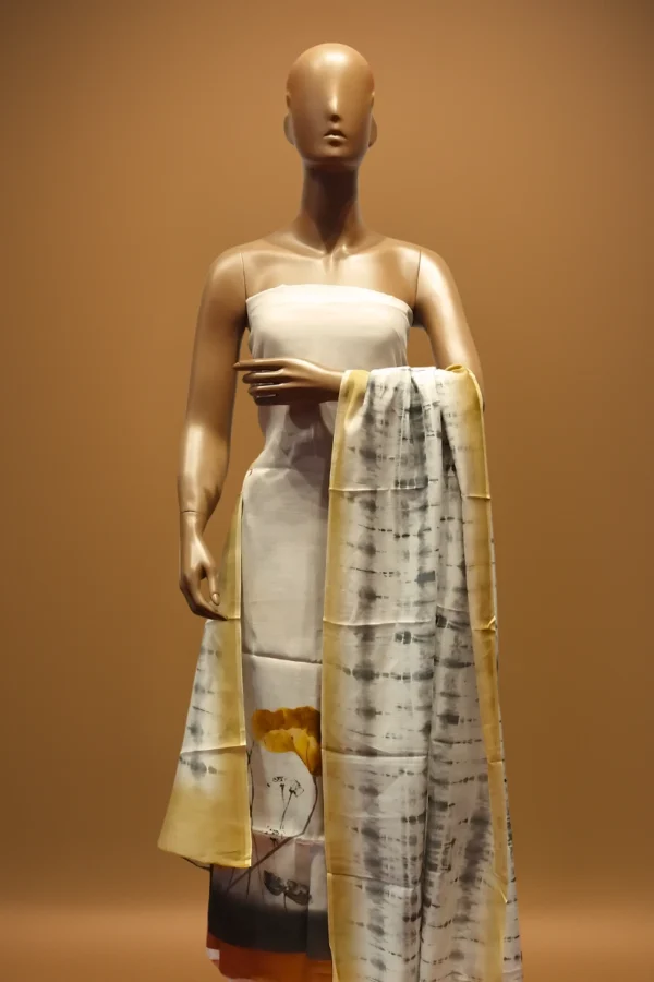 mul chanderi suit in beige color