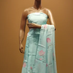 mul chanderi suit set in sky blue color