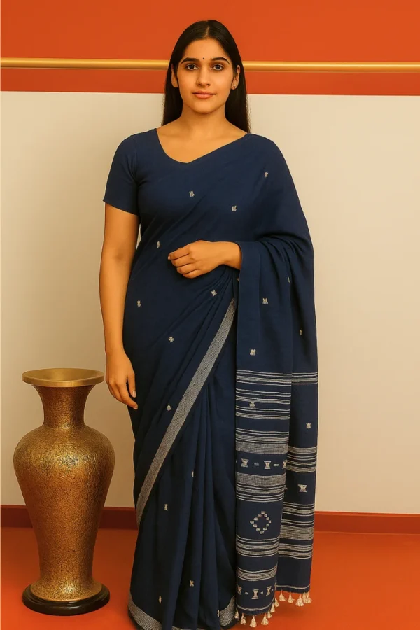 Pure Bhojodi Navy Blue Saree