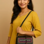 Bags rabari with leather embroidery by kaarigar brand crafted by karigar or artisan