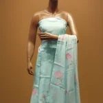mul chanderi suit set in sky blue color