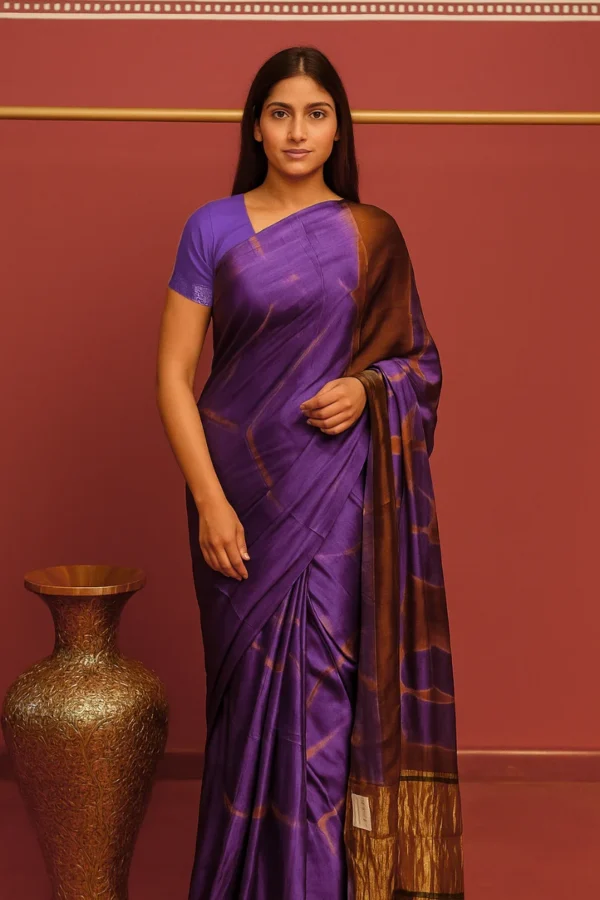 vegan silk hand dyed saree with lagdi palla