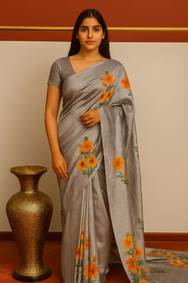 Grey Pomegranate Saree Mulberry