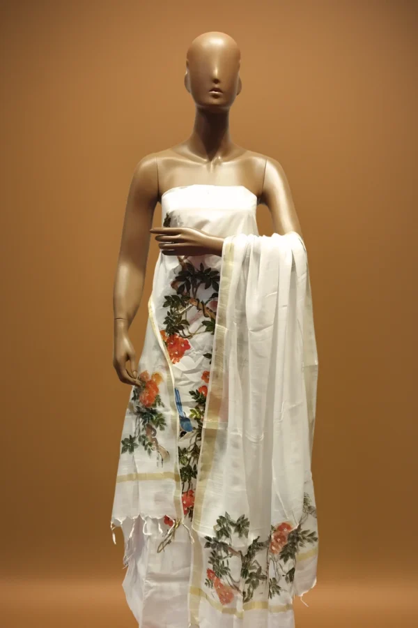 Pure Linen Suit white color hand painted