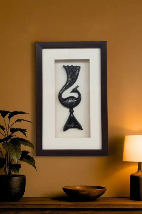 Image of Bidri Work Painting Peacock Vase with Frame by Kaarigar