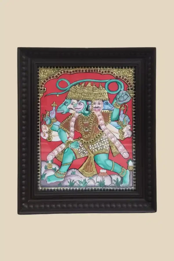 indian folk art tanjore painting of panchmukhi hanuman by kaarigar
