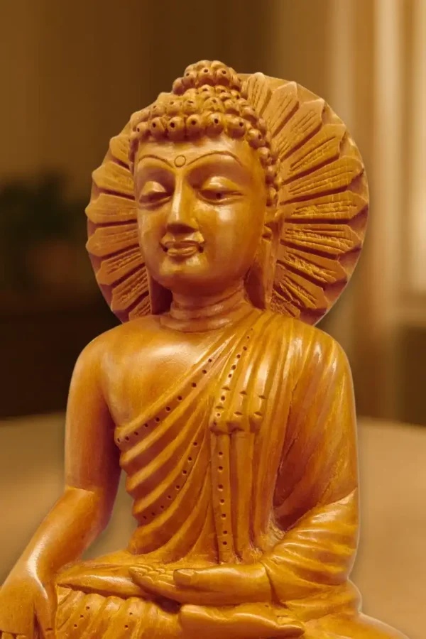 white wood meditating gautam buddha statue