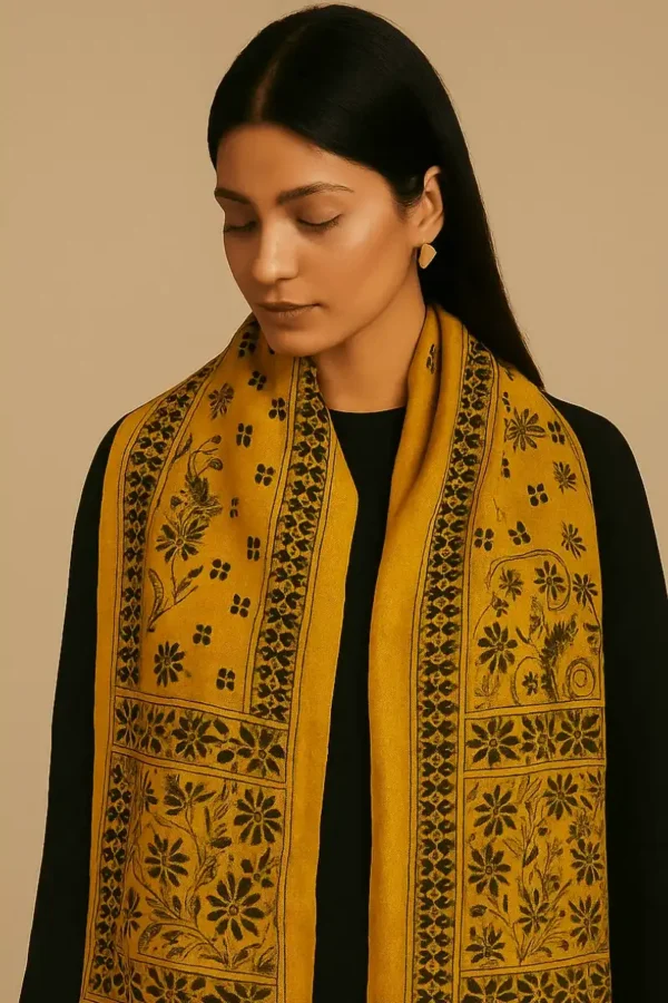 A woman wearing pure silk scarf for girls by kaarigar