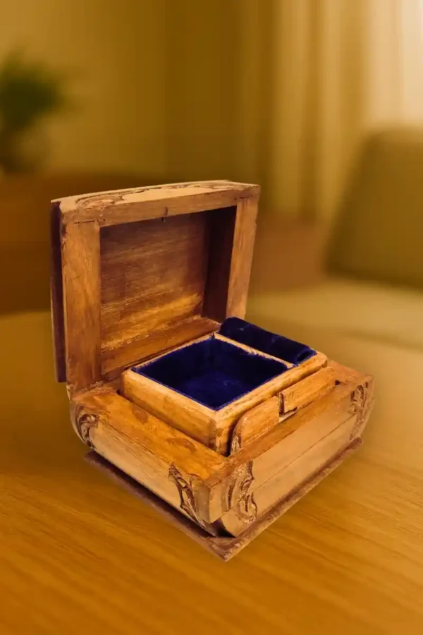 Walnut wood secret jewelry box by kaarigar handicrafts